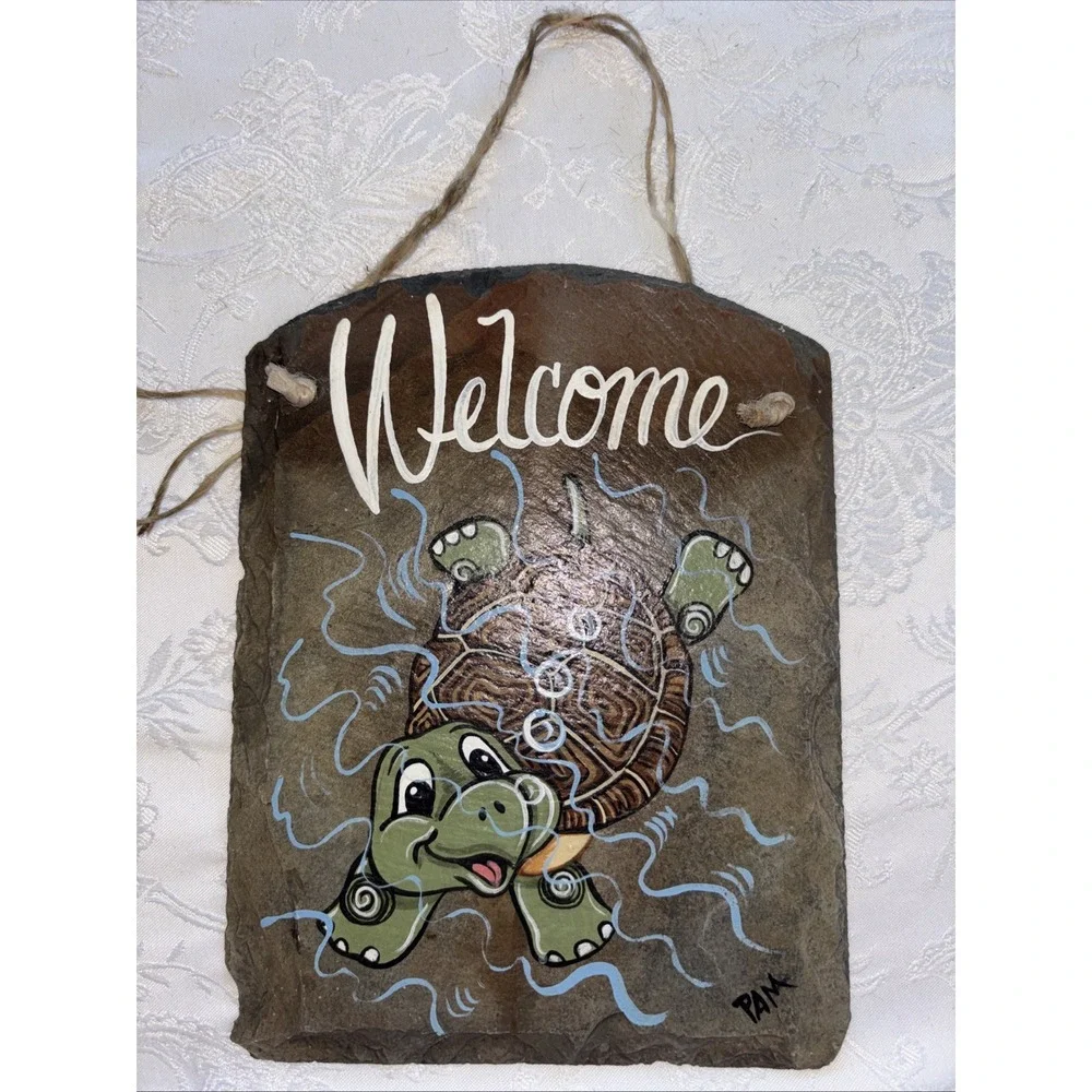 Vintage Hand Painted Slate Stone Irish Shamrock Welcome Wall/Door Sign 7.5x11.5